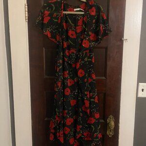 Kimchi Blue Black and Red Wrap Dress - Size Small